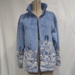 NATIONAL WILDLIFE FEDERATION VINTAGE SHERPA FREECE JACKET BUNNIES IN SNOW  LG